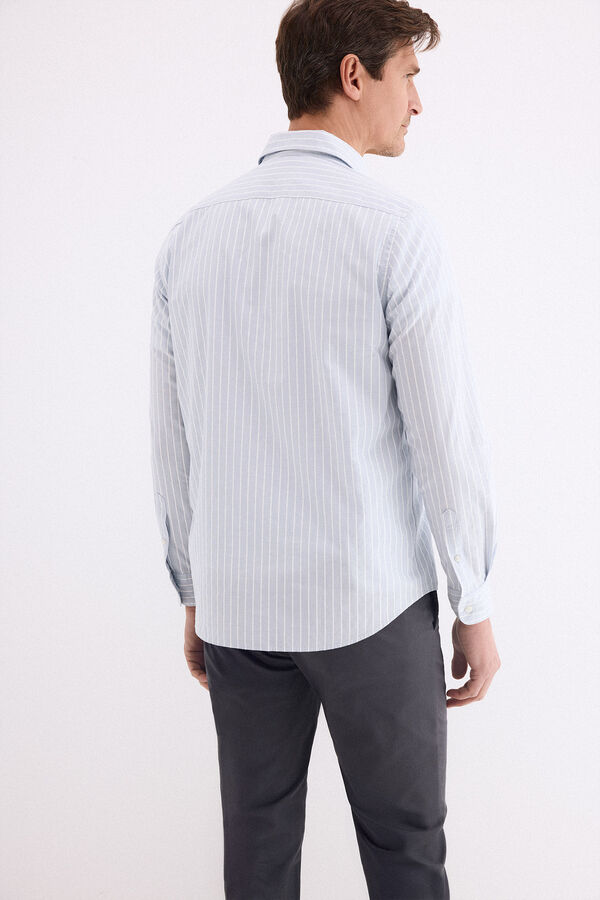 Pedro del Hierro Camisa popel&iacute;n labrado rayas Azul