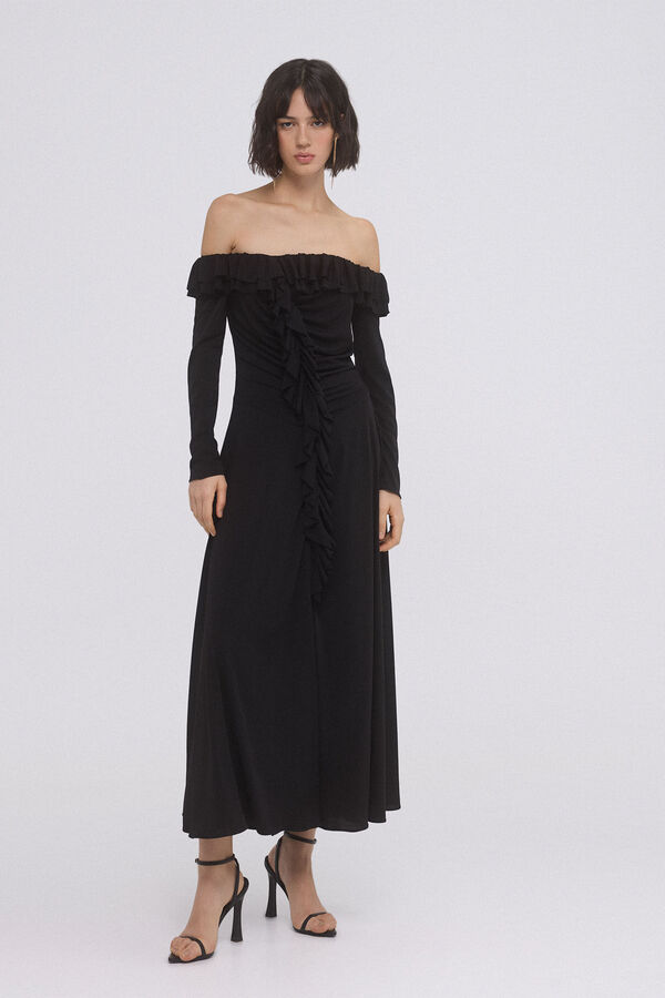 TFP by Tamara Falcó Vestido de punto con volantes Negro