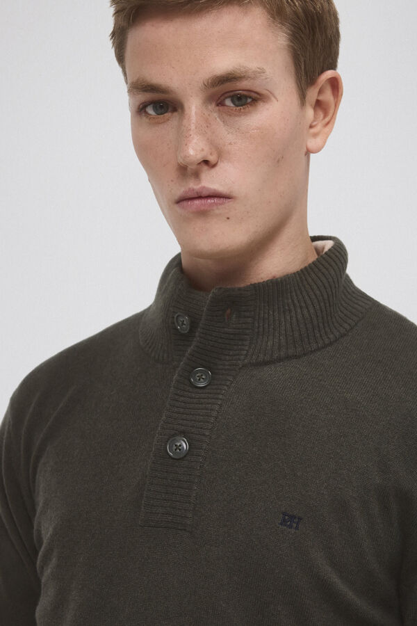 Pedro del Hierro Camisola de l&atilde; e cashmere com gola alta e bot&otilde;es Verde