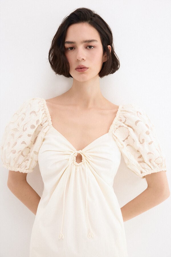 Pedro del Hierro Vestido midi com mangas bordadas Branco
