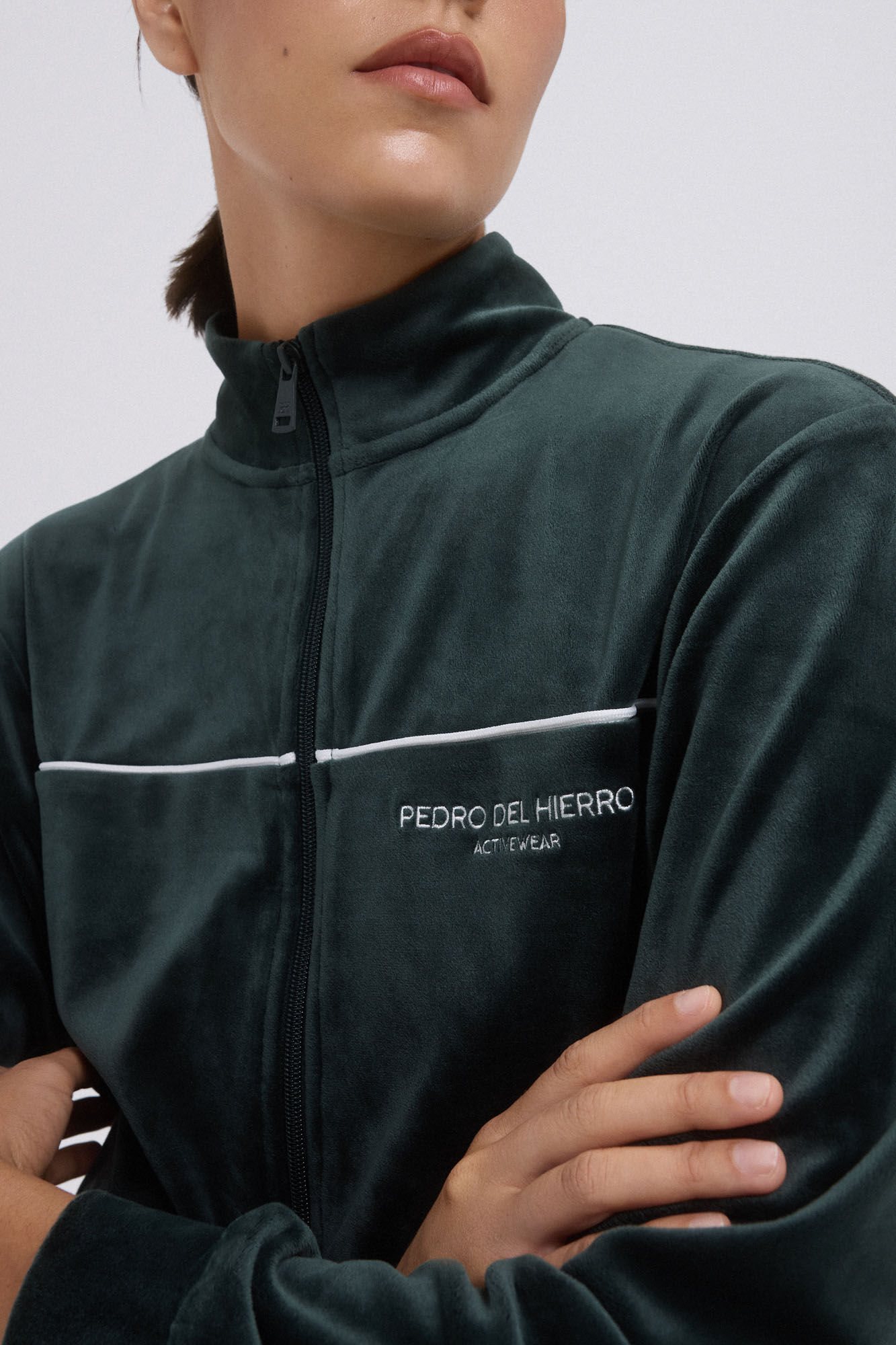 Pedro del Hierro Sweatshirt em tecido veludo com fecho-&eacute;clair