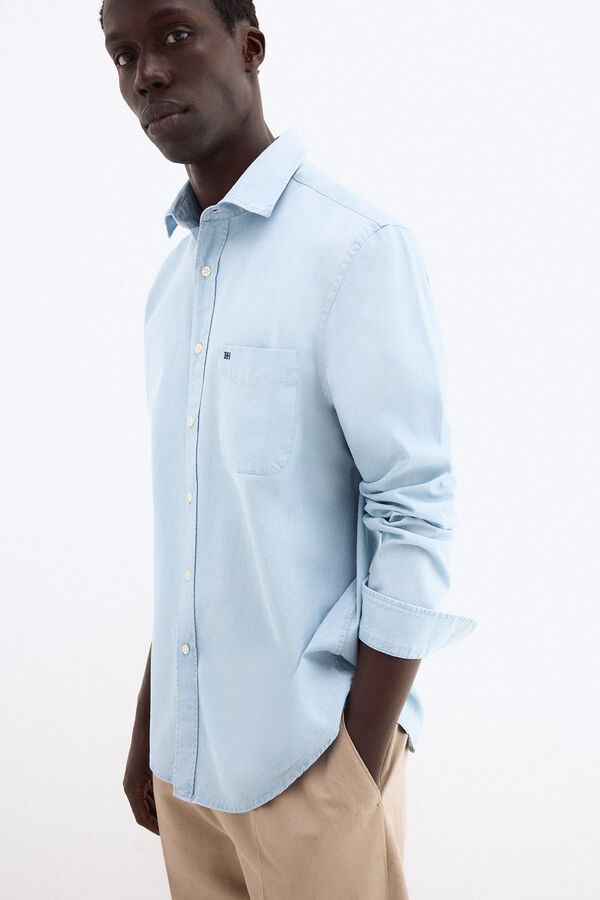 Pedro del Hierro Camisa denim de tecido italiano Azul