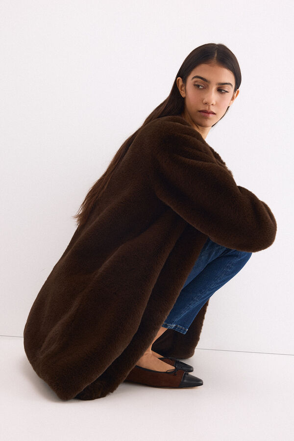 Pedro del Hierro Sobretudo de faux-fur Marrom