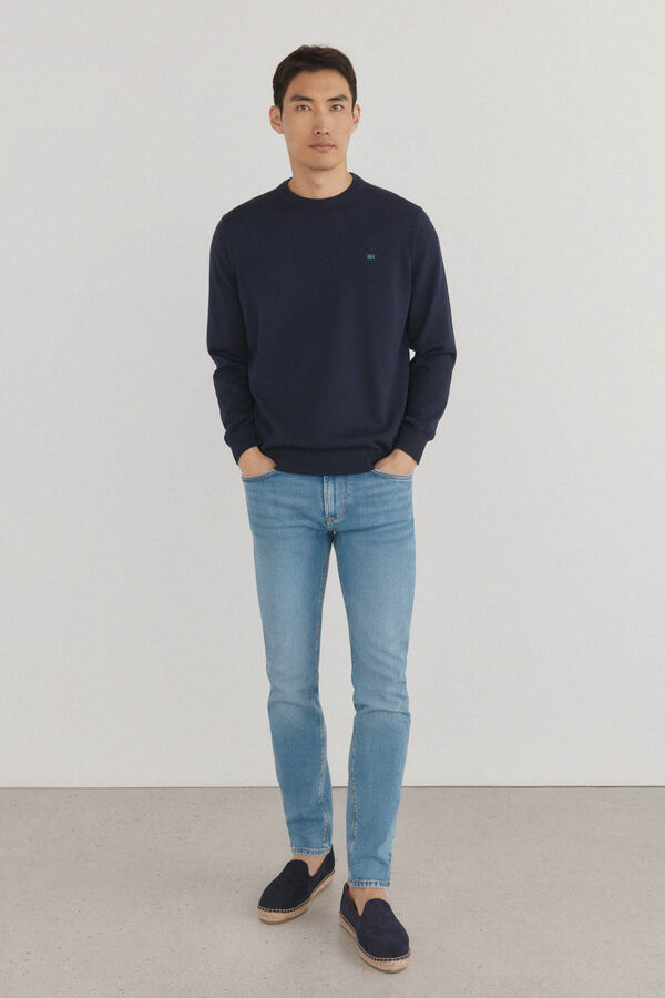 Pedro del Hierro Jersey fino algod&oacute;n premium cuello redondo Azul