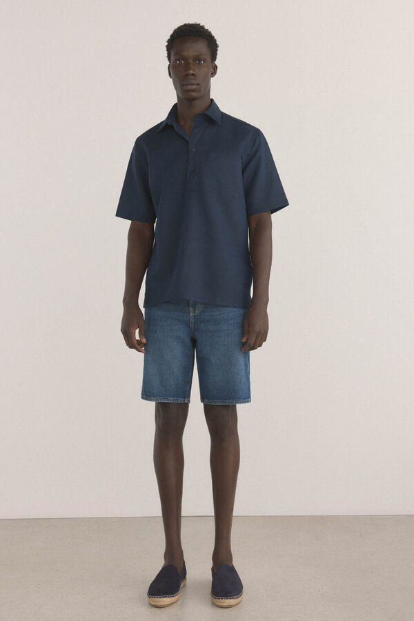 Pedro del Hierro Camiseta manga curta em tecido linho Azul