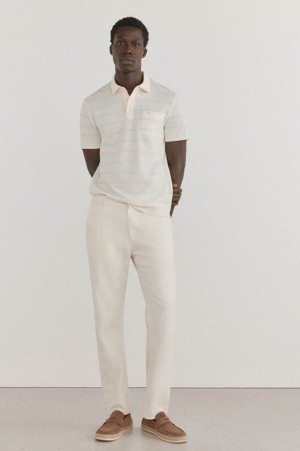 Pedro del Hierro Polo de rayas con bolsillo Beige