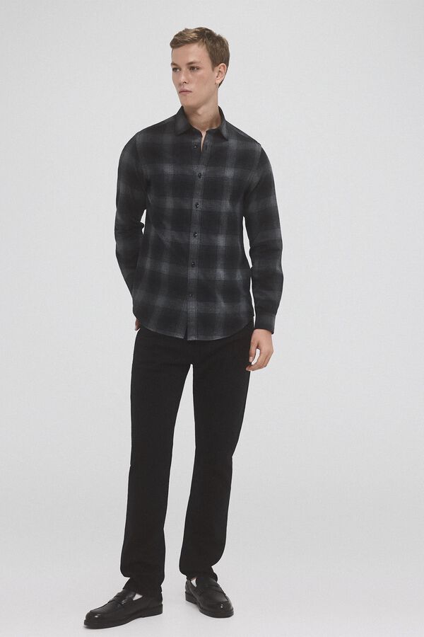 Pedro del Hierro Camisa de twill em xadrez de cashmere touch Cizento