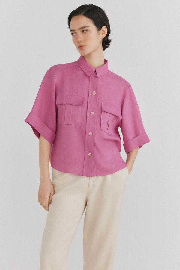 Pedro del Hierro Camisa de manga curta em linho Rosa