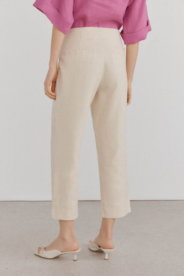 Pedro del Hierro Pantalones lino straight cropped Marr&oacute;n