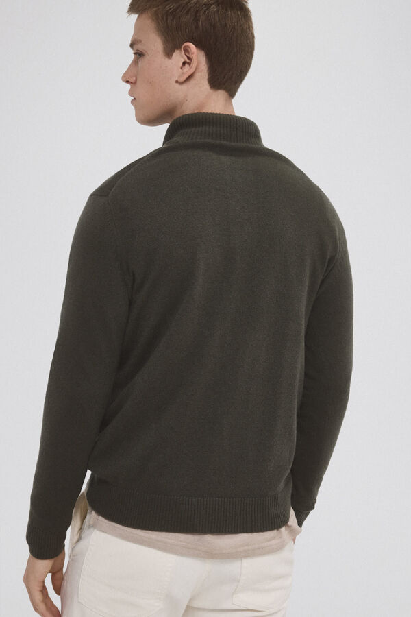 Pedro del Hierro Camisola de l&atilde; e cashmere com gola alta e bot&otilde;es Verde