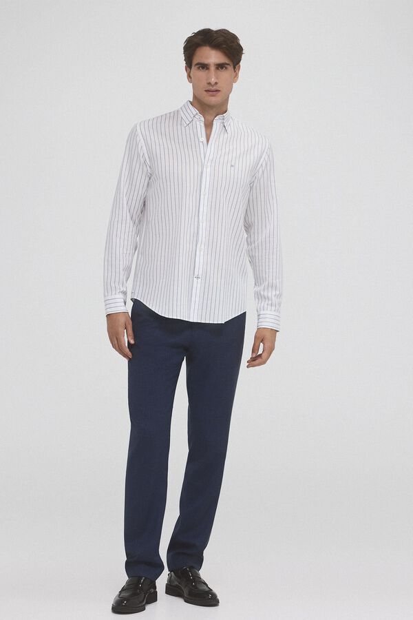 Pedro del Hierro Camisa rayas algod&oacute;n ramio Blanco