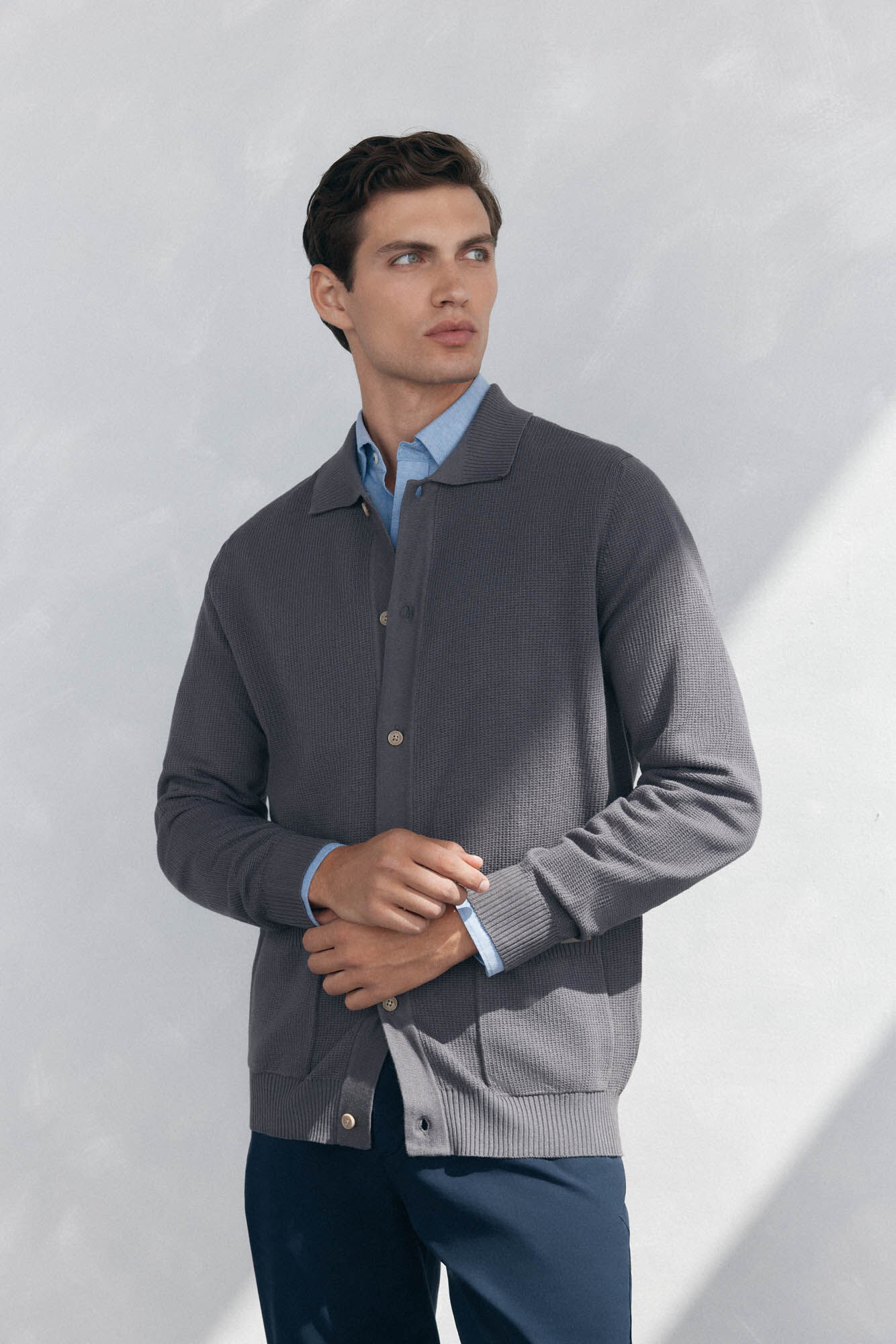 Pedro del Hierro malha de malha de algod&atilde;o com gola polo e bot&otilde;es