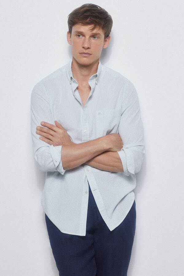 Pedro del Hierro camisa seersucker riscas Verde