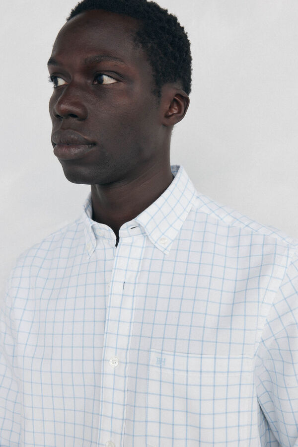 Pedro del Hierro Camisa Oxford Xadrez Escovada Azul