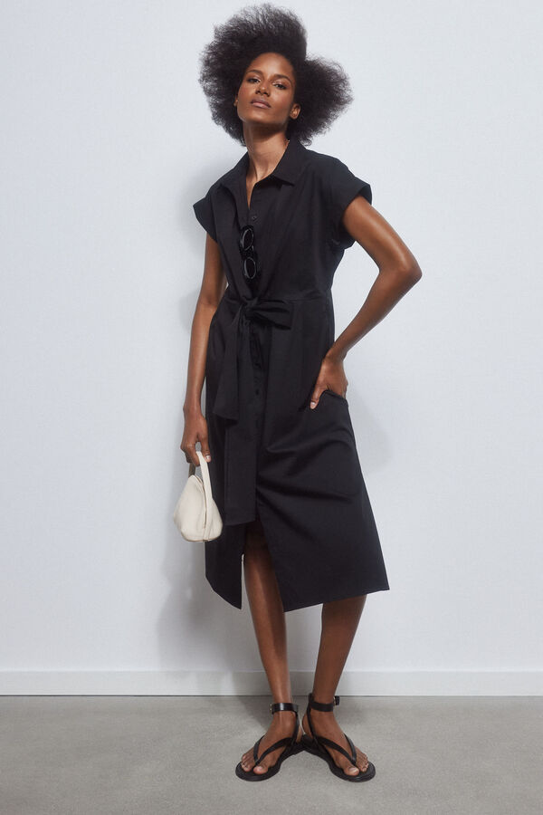 Pedro del Hierro Vestido camisero lazada Negro