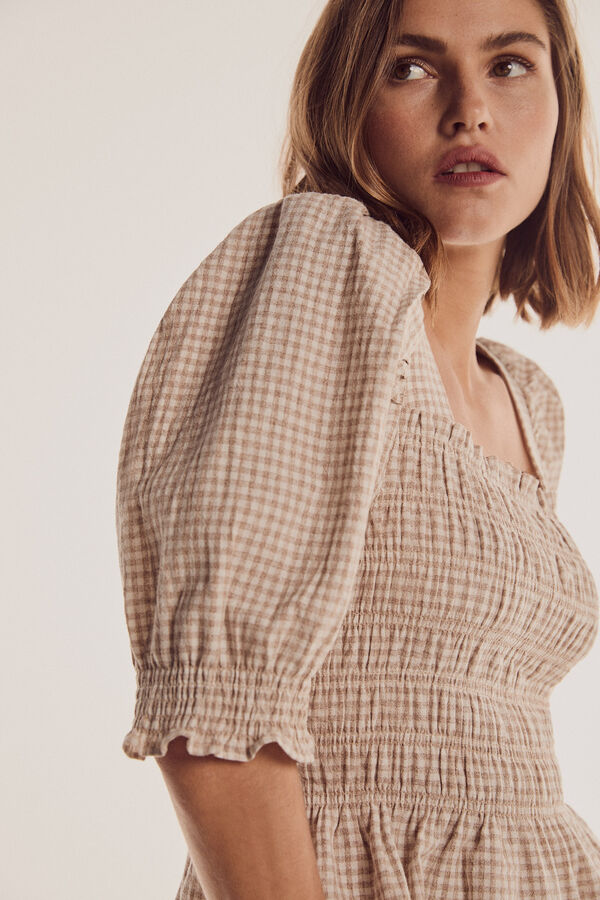 Pedro del Hierro Blusa vichy engomada Beige