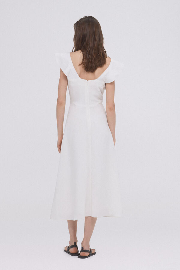 Pedro del Hierro Vestido volantes viscosa y lino Crudo