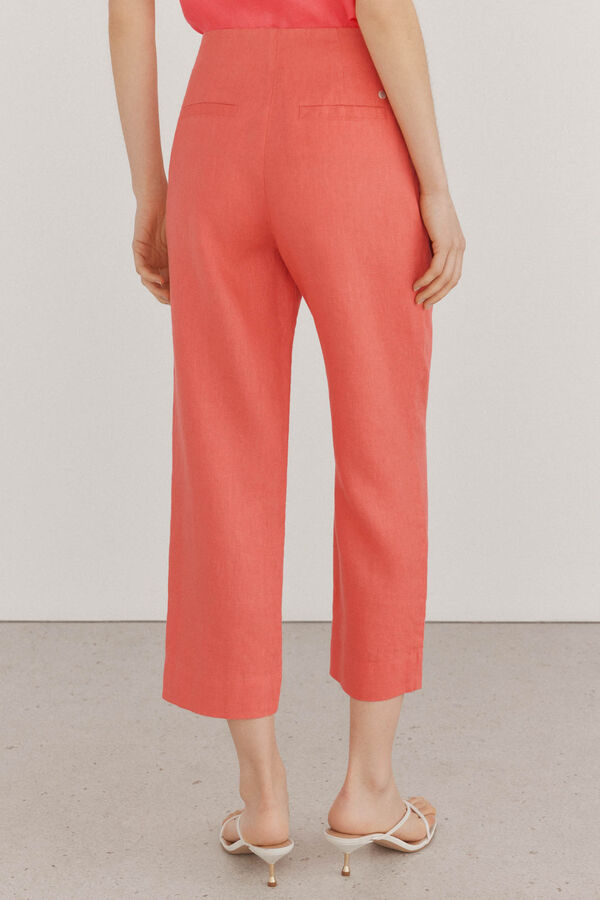 Pedro del Hierro Pantalones lino straight cropped Coral