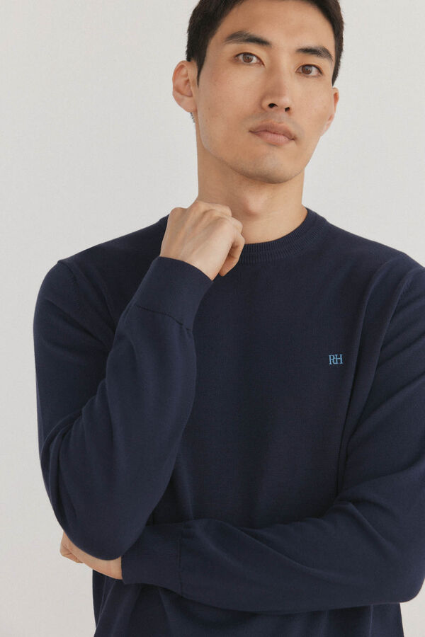 Pedro del Hierro Jersey fino algod&oacute;n premium cuello redondo Azul