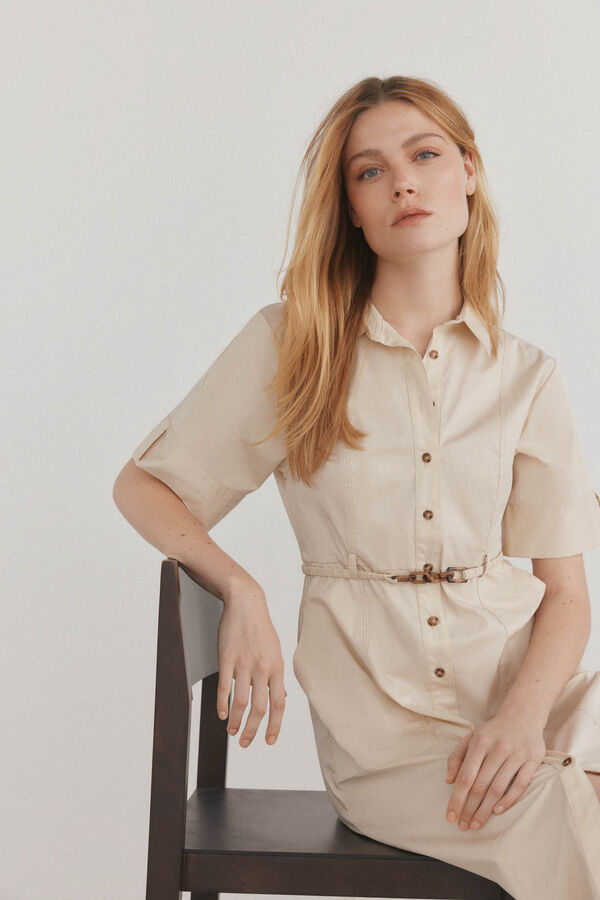 Pedro del Hierro Vestido camisero manga corta Marr&oacute;n