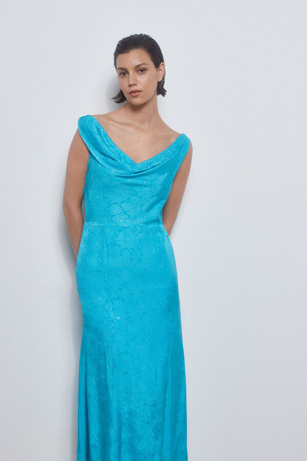 Pedro del Hierro Vestido de jacquard drapeado Azul