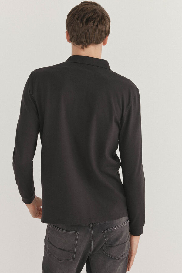 Pedro del Hierro Camisa polo b&aacute;sica em piqu&eacute; manga comprida Preto