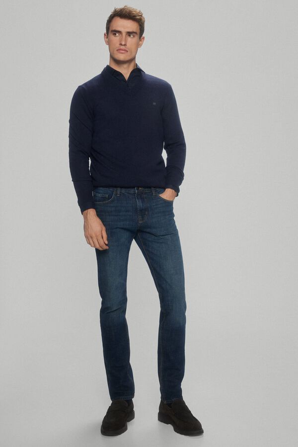 Pedro del Hierro Camisola e l&atilde; e cashmere com decote em bico Azul