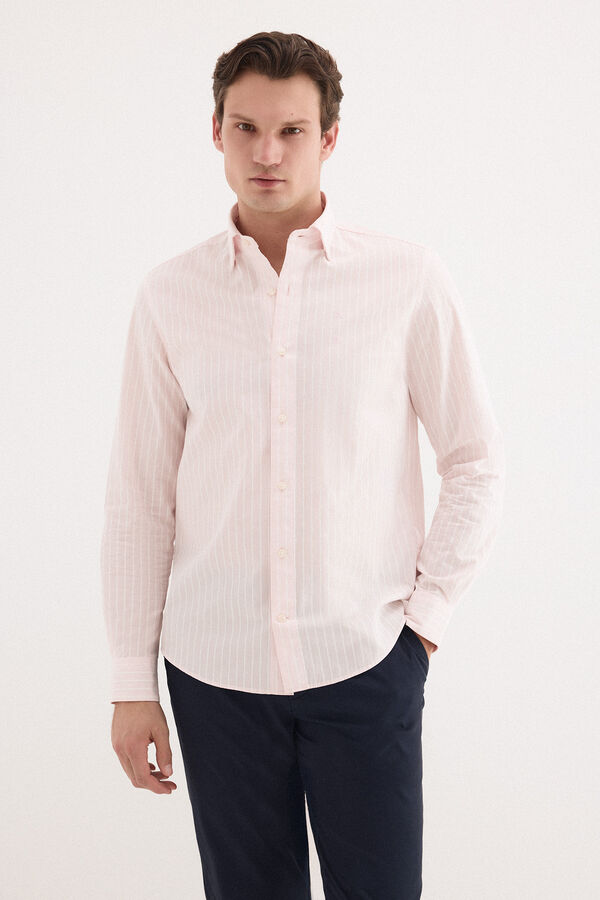 Pedro del Hierro Camisa popel&iacute;n labrado rayas Rosa