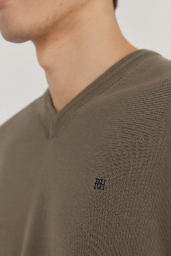 Pedro del Hierro Jersey punto fino algod&oacute;n premium cuello pico Verde