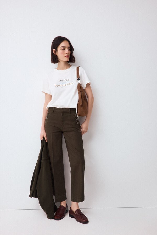 Pedro del Hierro T-shirt de manga curta com gr&aacute;fico Ecru