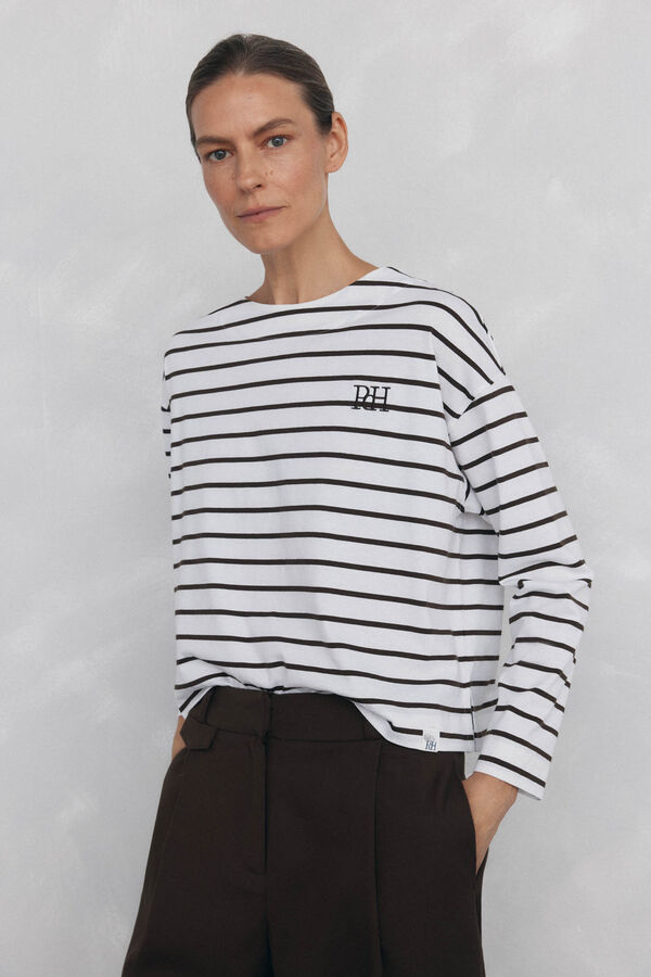 Pedro del Hierro T-shirt de marinheiro de algod&atilde;o espanhol Branco