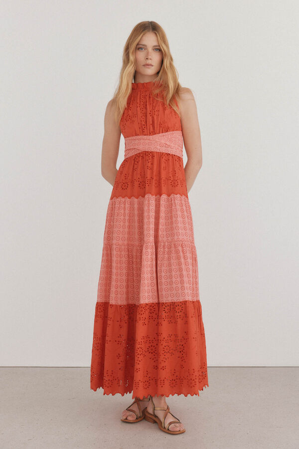 Pedro del Hierro Vestido bordado multicolor Vermelho