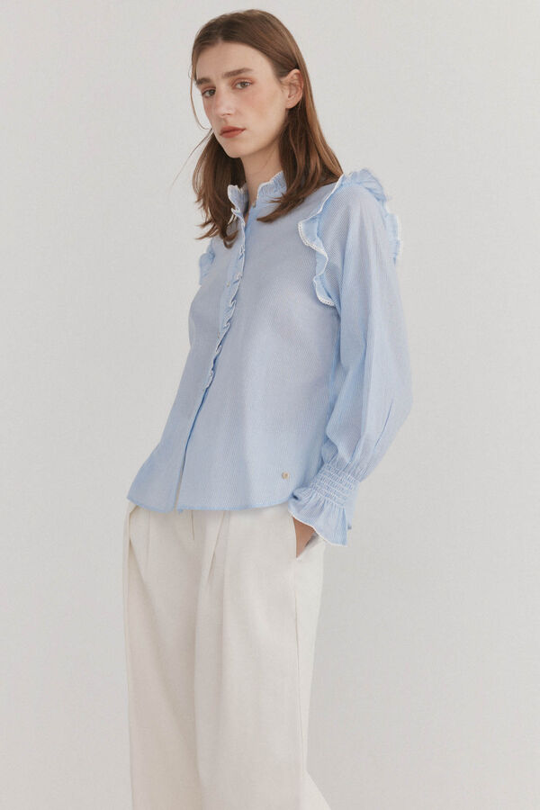 Pedro del Hierro Blusa rom&aacute;ntica rayas Azul