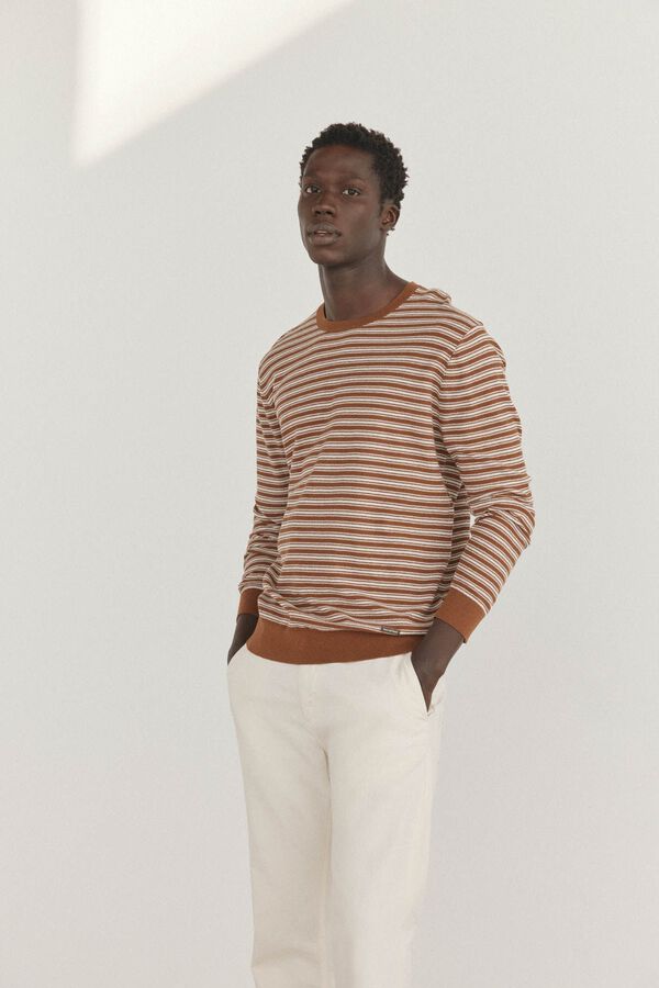 Pedro del Hierro Jersey liso cuello redondo rayas Beige
