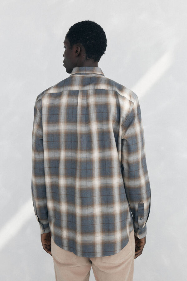 Pedro del Hierro Camisa xadrez tencel Cizento