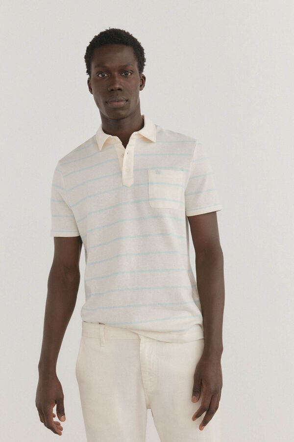 Pedro del Hierro Polo de rayas con bolsillo Beige