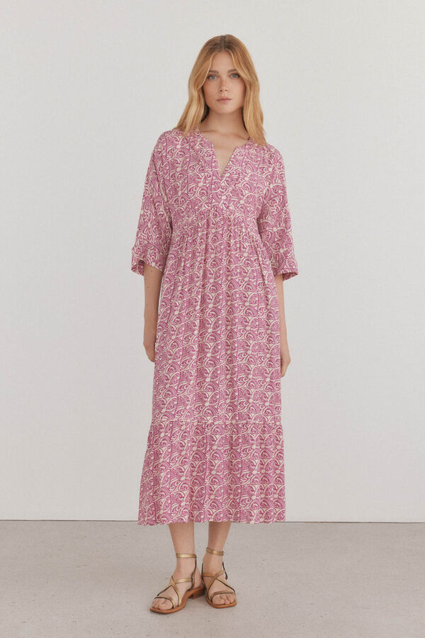 Pedro del Hierro Vestido tunica estampado Marr&oacute;n