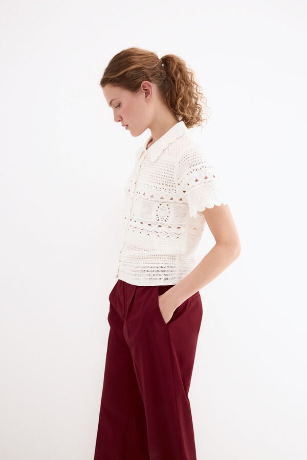 Pedro del Hierro Top gola polo efeito crochet de malha Branco