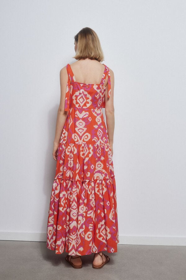 Pedro del Hierro Vestido estampado volantes Naranja