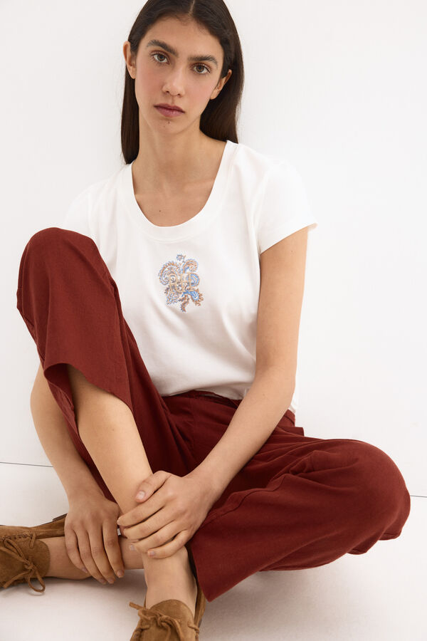 Pedro del Hierro T-shirt de manga curta com bordado Branco