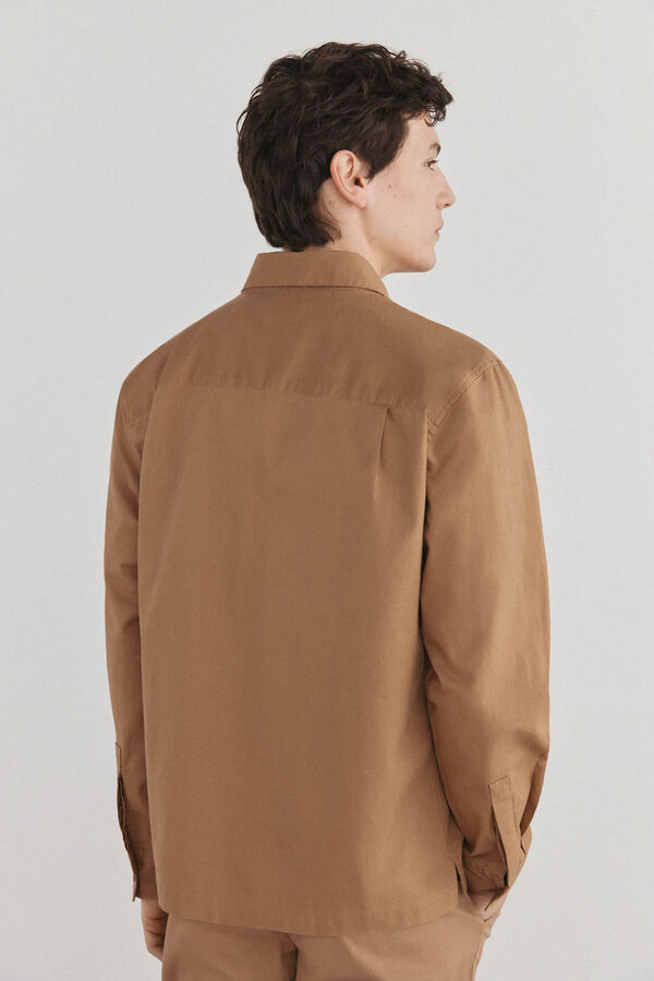 Pedro del Hierro Sobrecamisa algod&oacute;n lino Marr&oacute;n
