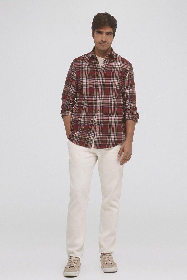 Pedro del Hierro Camisa de twill em xadrez de cashmere touch Laranja