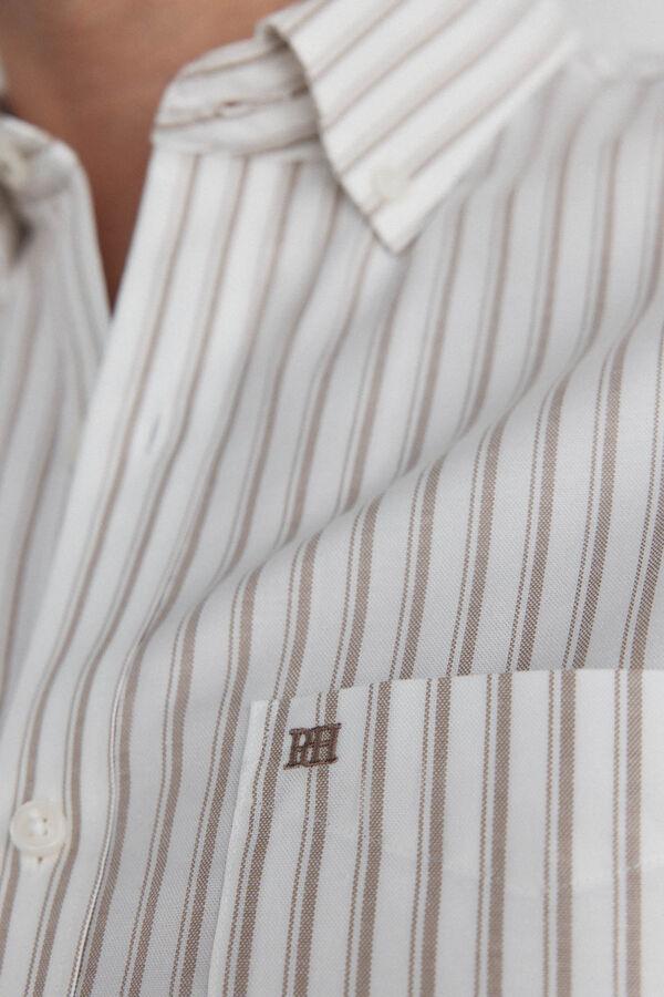 Pedro del Hierro Camisa oxford riscas sem ferro Beige