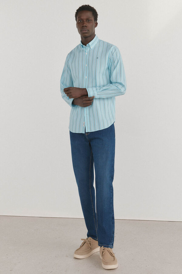 Pedro del Hierro Camisa riscas tecido italiano Turquesa