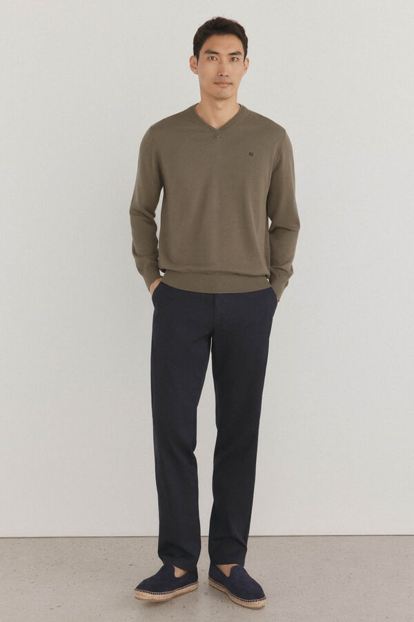 Pedro del Hierro Jersey punto fino algod&oacute;n premium cuello pico Verde