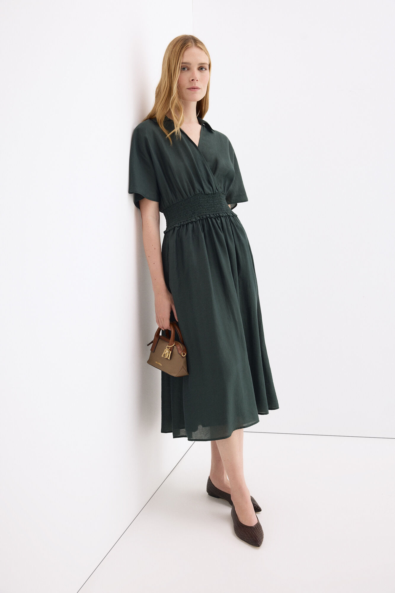 Pedro del Hierro Vestido midi com detalhe de franzidos na cintura