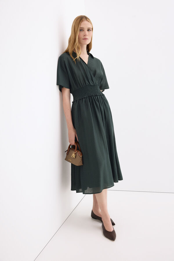 Pedro del Hierro Vestido midi com detalhe de franzidos na cintura Verde