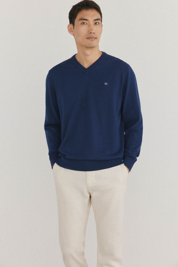 Pedro del Hierro gola de malha fina de algod&atilde;o premium com bico Azul