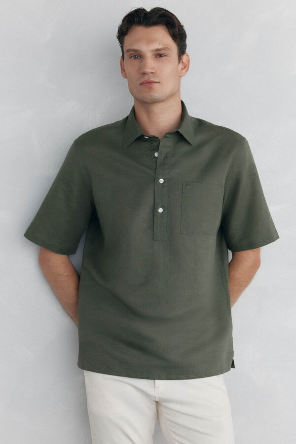 Pedro del Hierro Camiseta manga curta em tecido linho Verde