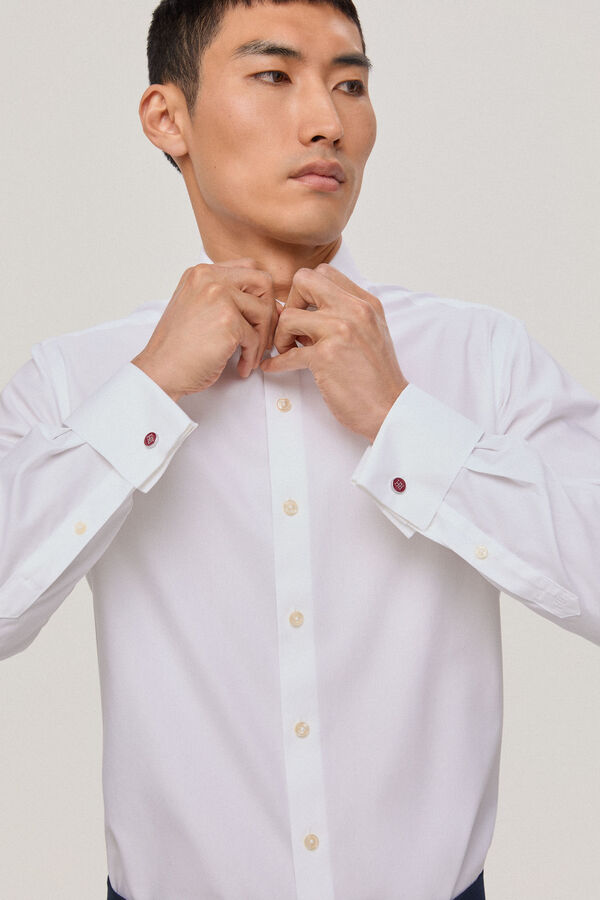 Pedro del Hierro Camisa vestir puño gemelo non iron y antimanchas estructura lisa regular fit Blanco